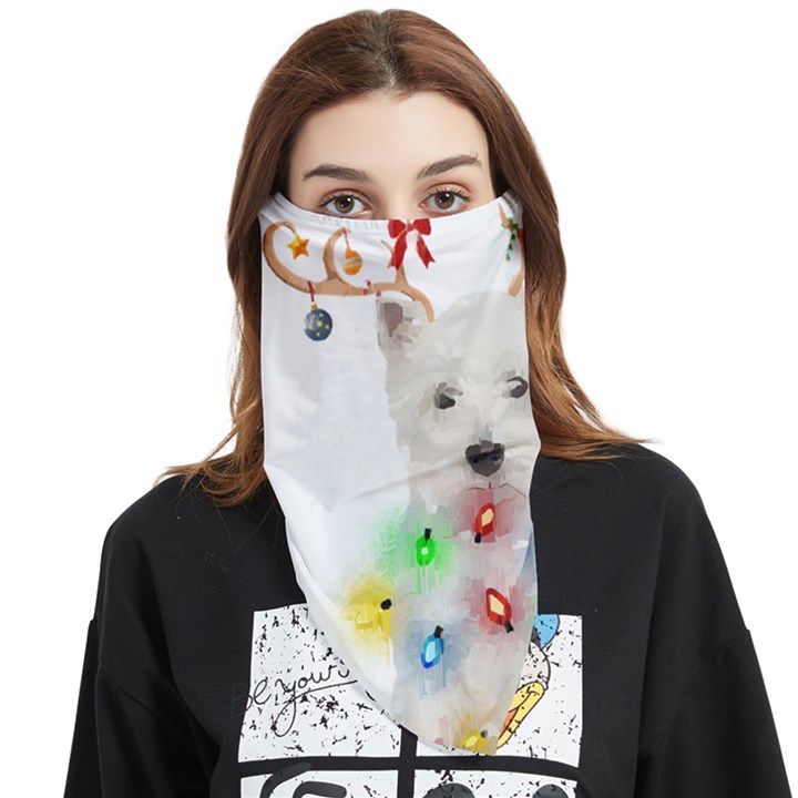 West Highland White Terrier Dog Snow T- Shirt West Highland White Terrier Dog Snow Reindeer Santa Ha Face Covering Bandana (Triangle)