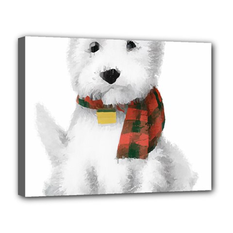 West Highland White Terrier T- Shirt Cute West Highland White Terrier Drawing T- Shirt Canvas 14  X 11  (stretched)