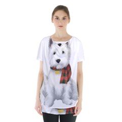 West Highland White Terrier T- Shirt Cute West Highland White Terrier Drawing T- Shirt Skirt Hem Sports Top by ZUXUMI