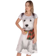 West Highland White Terrier T- Shirt Cute West Highland White Terrier Drawing T- Shirt Classic Short Sleeve Dress by ZUXUMI