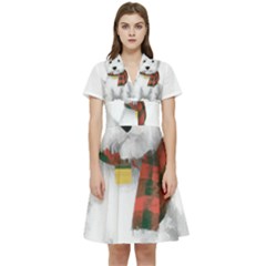 West Highland White Terrier T- Shirt Cute West Highland White Terrier Drawing T- Shirt Short Sleeve Waist Detail Dress by ZUXUMI