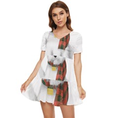 West Highland White Terrier T- Shirt Cute West Highland White Terrier Drawing T- Shirt Tiered Short Sleeve Babydoll Dress by ZUXUMI