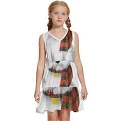 West Highland White Terrier T- Shirt Cute West Highland White Terrier Drawing T- Shirt Kids  Sleeveless Tiered Mini Dress by ZUXUMI