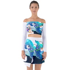 Whale T- Shirt Cute Whale Drawing T- Shirt (1) Off Shoulder Top With Skirt Set