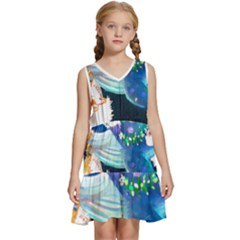 Whale T- Shirt Cute Whale Drawing T- Shirt (1) Kids  Sleeveless Tiered Mini Dress by ZUXUMI