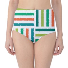 Striped Colorful Pattern Graphic Classic High-waist Bikini Bottoms by Pakjumat