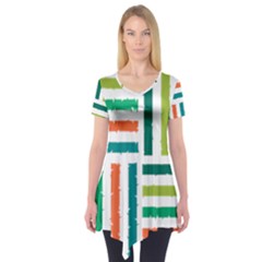 Striped Colorful Pattern Graphic Short Sleeve Tunic  by Pakjumat