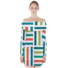 Striped Colorful Pattern Graphic Long Sleeve Off Shoulder Dress by Pakjumat