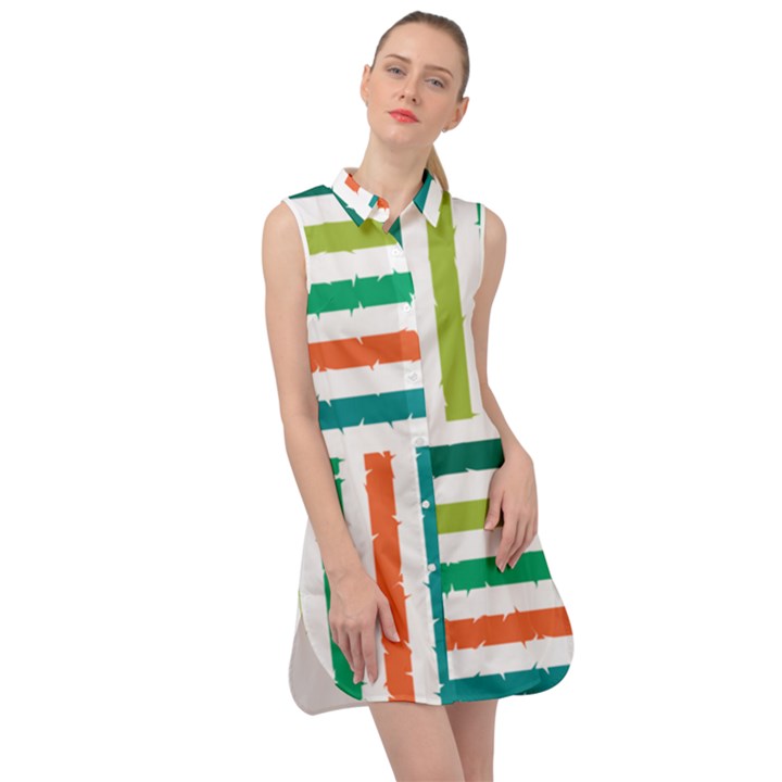 Striped Colorful Pattern Graphic Sleeveless Shirt Dress