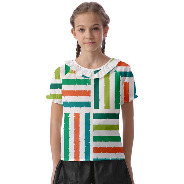 Striped Colorful Pattern Graphic Kids  Frill Chiffon Blouse