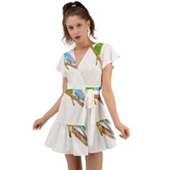 Budgies T- Shirt Cute Budgies Beaking T- Shirt Flutter Sleeve Wrap Dress by EnriqueJohnson