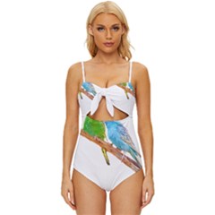 Budgies T- Shirt Cute Budgies Beaking T- Shirt Knot Front One-piece Swimsuit by EnriqueJohnson