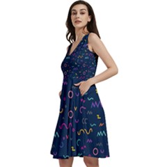 Scribble Pattern Texture Sleeveless V-neck Skater Dress With Pockets by Pakjumat