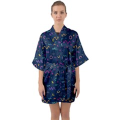 Scribble Pattern Texture Half Sleeve Satin Kimono  by Pakjumat