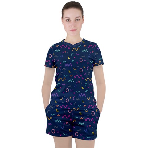 Scribble Pattern Texture Women s T-shirt And Shorts Set by Pakjumat