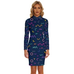 Scribble Pattern Texture Long Sleeve Shirt Collar Bodycon Dress by Pakjumat