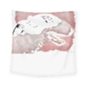 Bull Terrier T- Shirt A Painting Of A Black And White Bull Terrier On Pink Background T- Shirt Square Tapestry (Small) View1