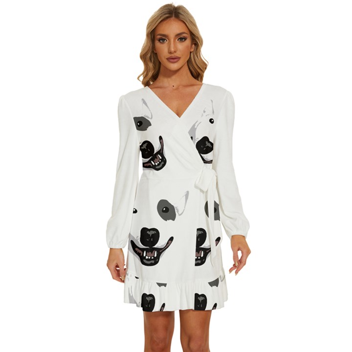 Bull Terrier T- Shirt White Look Calm Bull Terrier 23 T- Shirt Long Sleeve Waist Tie Ruffle Velvet Dress