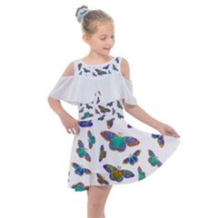 Butterflies T- Shirt Colorful Butterflies In Rainbow Colors T- Shirt Kids  Shoulder Cutout Chiffon Dress by EnriqueJohnson