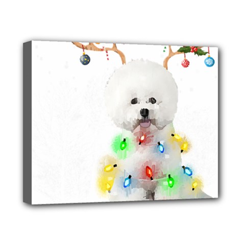 White Bichon Frise Dog Snow Reindeer S T- Shirt White Bichon Frise  Dog Snow Reindeer Santa Hat Chri Canvas 10  X 8  (stretched) by ZUXUMI