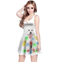 White Bichon Frise Dog Snow Reindeer S T- Shirt White Bichon Frise  Dog Snow Reindeer Santa Hat Chri Reversible Sleeveless Dress by ZUXUMI