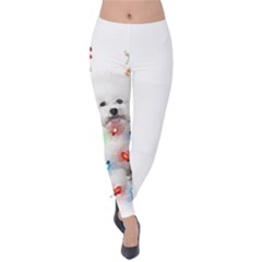 White Bichon Frise Dog Snow Reindeer S T- Shirt White Bichon Frise  Dog Snow Reindeer Santa Hat Chri Velvet Leggings by ZUXUMI