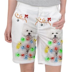 White Bichon Frise Dog Snow Reindeer S T- Shirt White Bichon Frise  Dog Snow Reindeer Santa Hat Chri Women s Pocket Shorts by ZUXUMI