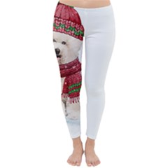 White Bichon Frise Santa Xmas T- Shirt Red Winter Hat Scarf Christmas Cap White Bichon Frise  Santa Classic Winter Leggings by ZUXUMI