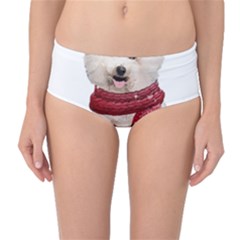 White Bichon Frise Santa Xmas T- Shirt Red Winter Hat Scarf Christmas Cap White Bichon Frise  Santa Mid-waist Bikini Bottoms by ZUXUMI