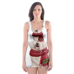 White Bichon Frise Santa Xmas T- Shirt Red Winter Hat Scarf Christmas Cap White Bichon Frise  Santa Skater Dress Swimsuit by ZUXUMI