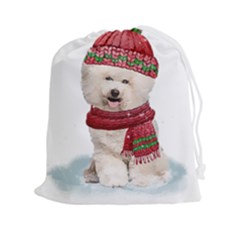 White Bichon Frise Santa Xmas T- Shirt Red Winter Hat Scarf Christmas Cap White Bichon Frise  Santa Drawstring Pouch (2xl) by ZUXUMI