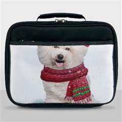 White Bichon Frise Santa Xmas T- Shirt Red Winter Hat Scarf Christmas Cap White Bichon Frise  Santa Lunch Bag by ZUXUMI