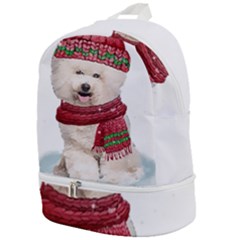 White Bichon Frise Santa Xmas T- Shirt Red Winter Hat Scarf Christmas Cap White Bichon Frise  Santa Zip Bottom Backpack by ZUXUMI