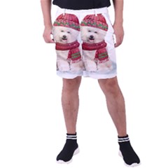 White Bichon Frise Santa Xmas T- Shirt Red Winter Hat Scarf Christmas Cap White Bichon Frise  Santa Men s Pocket Shorts by ZUXUMI