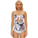 White Boxer Dog T- Shirt White Blue Eyed Boxer T- Shirt Knot Front One-Piece Swimsuit View1