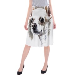 White Chihuahua T- Shirt White And Tan Chihuahua Portrait Watercolor Style T- Shirt Midi Beach Skirt by ZUXUMI