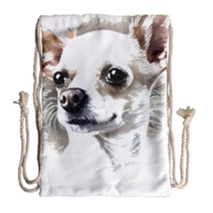 White Chihuahua T- Shirt White And Tan Chihuahua Portrait Watercolor Style T- Shirt Drawstring Bag (large) by ZUXUMI