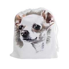 White Chihuahua T- Shirt White And Tan Chihuahua Portrait Watercolor Style T- Shirt Drawstring Pouch (2xl) by ZUXUMI