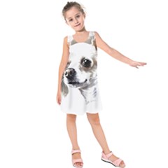 White Chihuahua T- Shirt White And Tan Chihuahua Portrait Watercolor Style T- Shirt Kids  Sleeveless Dress by ZUXUMI