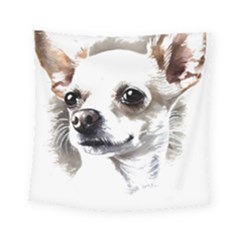 White Chihuahua T- Shirt White And Tan Chihuahua Portrait Watercolor Style T- Shirt Square Tapestry (small) by ZUXUMI