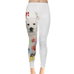 White Labrador Dog Snow Reindeer Santa T- Shirt White Labrador  Dog Snow Reindeer Santa Hat Christma Everyday Leggings  by ZUXUMI