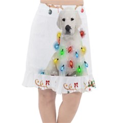 White Labrador Dog Snow Reindeer Santa T- Shirt White Labrador  Dog Snow Reindeer Santa Hat Christma Fishtail Chiffon Skirt by ZUXUMI