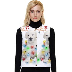 White Labrador Dog Snow Reindeer Santa T- Shirt White Labrador  Dog Snow Reindeer Santa Hat Christma Women s Button Up Puffer Vest by ZUXUMI