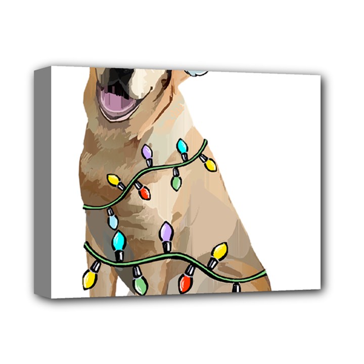 White Labrador Dog T- Shirt White Labrador Dog Santa Christmas Tree Lights Xmas T- Shirt Deluxe Canvas 14  x 11  (Stretched)