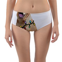 White Labrador Dog T- Shirt White Labrador Dog Santa Christmas Tree Lights Xmas T- Shirt Reversible Mid-waist Bikini Bottoms by ZUXUMI