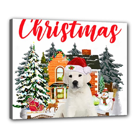 White Labrador Santa Merry T- Shirt Red Winter Christmas Hat House White Labrador  Santa Merry T- Sh Canvas 20  X 16  (stretched) by ZUXUMI