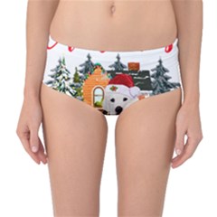 White Labrador Santa Merry T- Shirt Red Winter Christmas Hat House White Labrador  Santa Merry T- Sh Mid-waist Bikini Bottoms by ZUXUMI