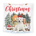 White Labrador Santa Merry T- Shirt Red Winter Christmas Hat House White Labrador  Santa Merry T- Sh Square Tapestry (Large) View1