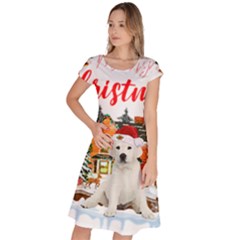 White Labrador Santa Merry T- Shirt Red Winter Christmas Hat House White Labrador  Santa Merry T- Sh Classic Short Sleeve Dress by ZUXUMI