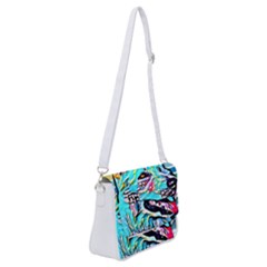 White Shepherd Turquoise Artsy T- Shirt White Shepherd (turquoise Artsy) T- Shirt Shoulder Bag With Back Zipper by ZUXUMI